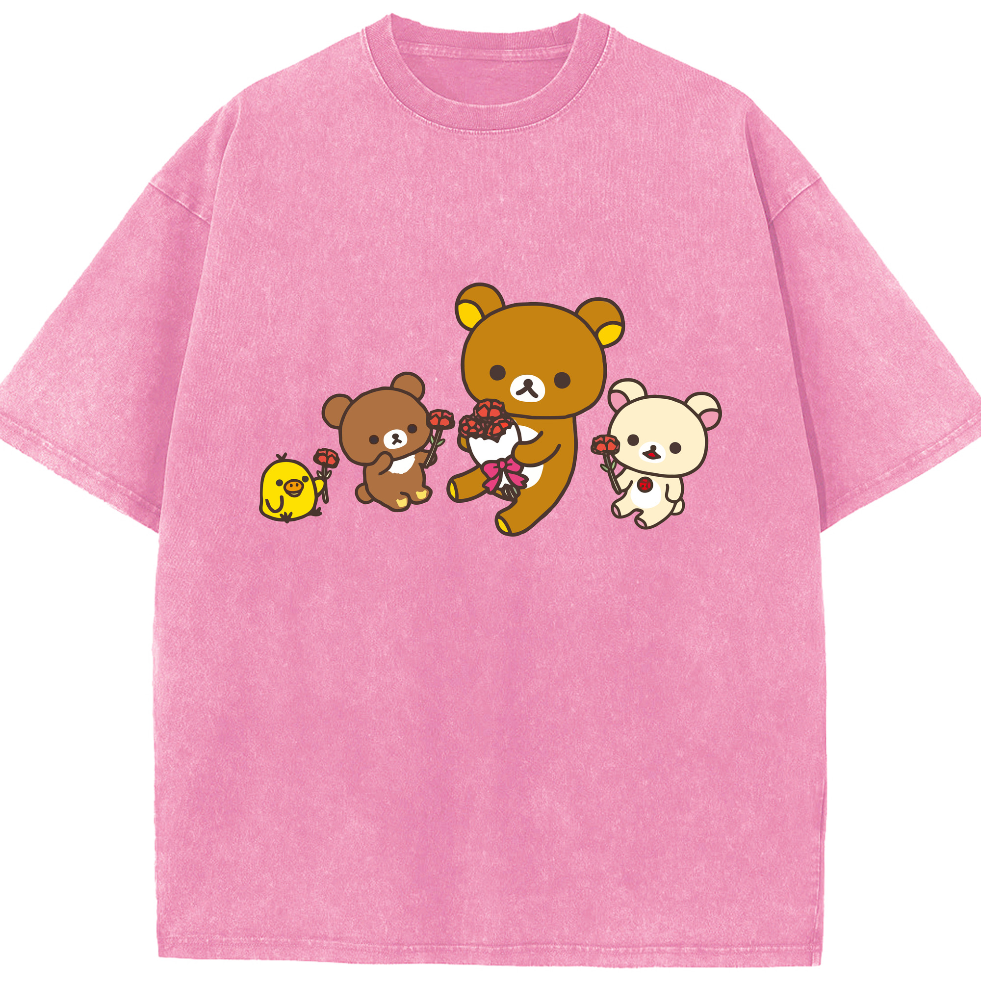 リラックマ リラックマ キイロイトリ Rilakkuma Korilakkuma Kiiroitori 綿100% ヴィンテージ風 半袖Tシャツ（フロントプリント）